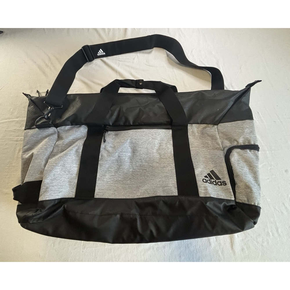 Adidas Duffel Bag Large Heather Gray Black Travel Gym Weekender Shoulder Strap